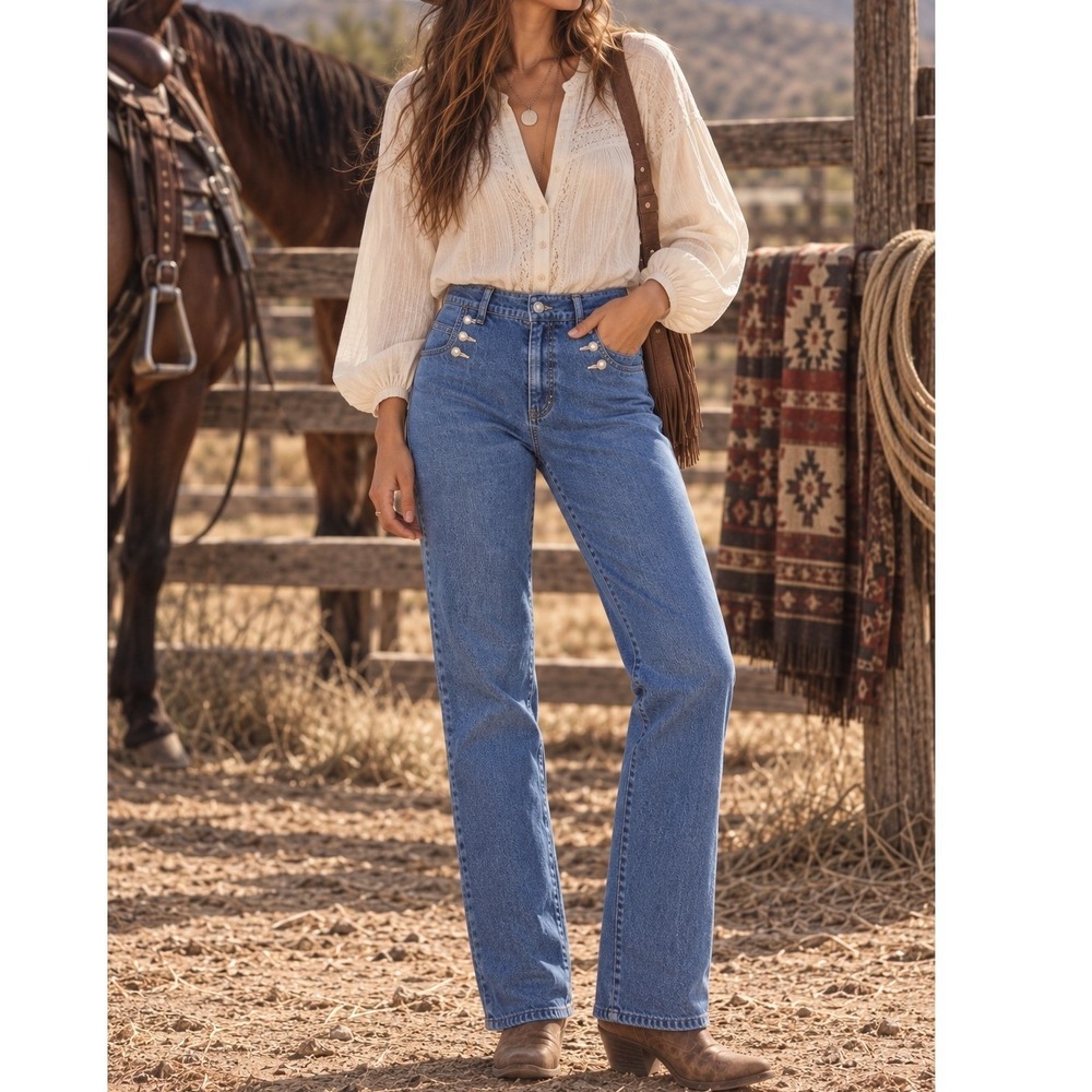 vtg Western Ethics Jeans Womens sz 12 Blue Western Country Cowgirl Straight Leg